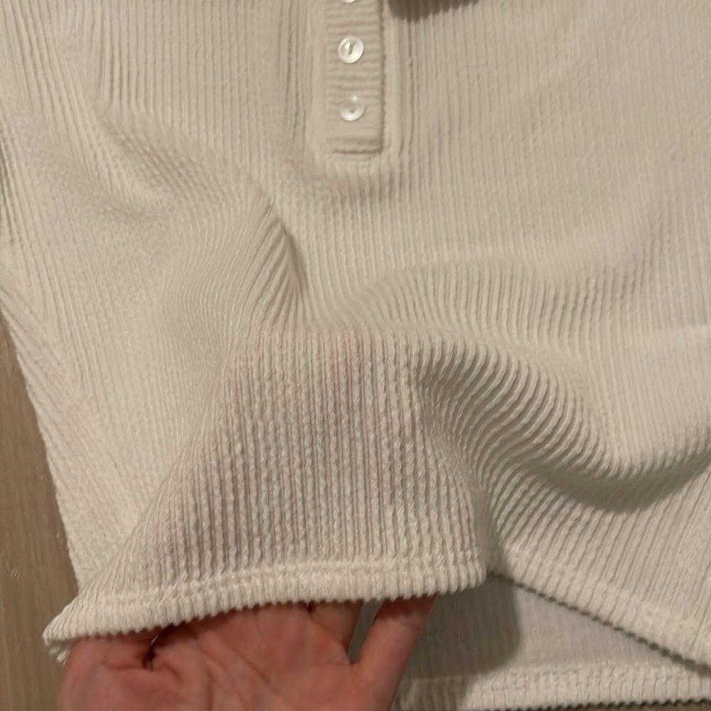 Lush White Ribbed Button-Front Top - Picture 2 of 3